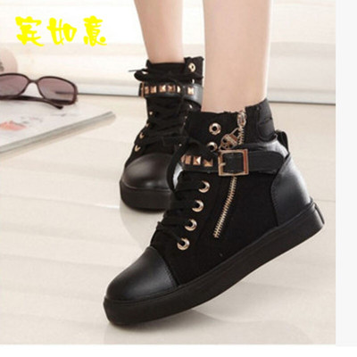 休閑鞋女秋秋新款個性柳丁運動鞋學生帆布鞋圓頭系帶幫鞋平底女單鞋--14 賓如意女士高幫鞋型號【價格 圖片 品牌 報價】-蘇寧易購樸云服飾鞋帽專營店