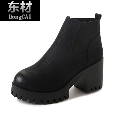 短筒靴子秋季2017新款高跟防水臺切爾西靴女粗跟及踝裸靴側拉鏈 東材短靴型號【價格 圖片 品牌 報價】-蘇寧易購力盾服飾鞋帽專營店