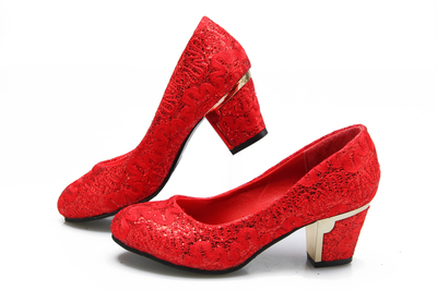 新款婚鞋新娘鞋中跟高跟粗跟孕婦綠色紅色大碼蕾絲結婚紅鞋女婚禮圓頭 岸森圓頭單鞋型號【價格 圖片 品牌 報價】-蘇寧易購富天興鞋帽服飾專營店